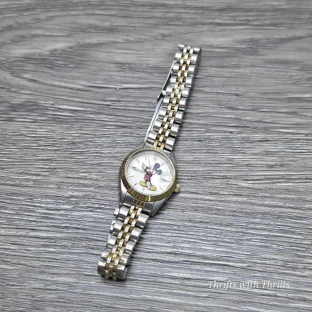 Vintage Disney Mickey Mouse Watch Date & Time Two Tone